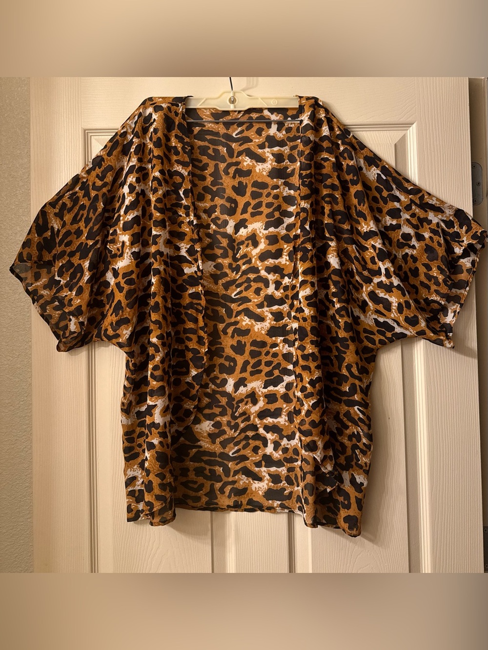 Sheer Leopard Print Chiffon Kimono Beach Cover Up Dolman Sleeve XXL